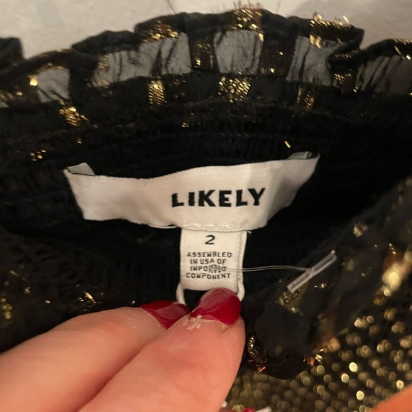 Likely new with tags black and gold shimmering mini dress size 2 - Picture 3 of 3